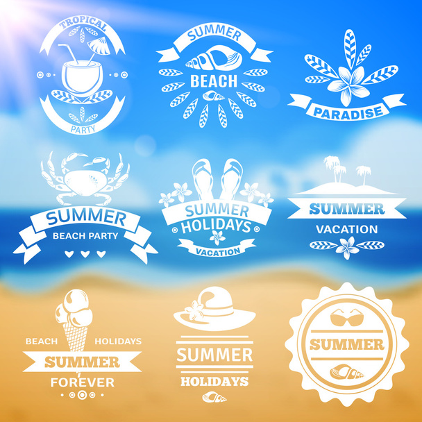 Sommerurlaub Typografie Embleme Etiketten Set - Vektor, Bild