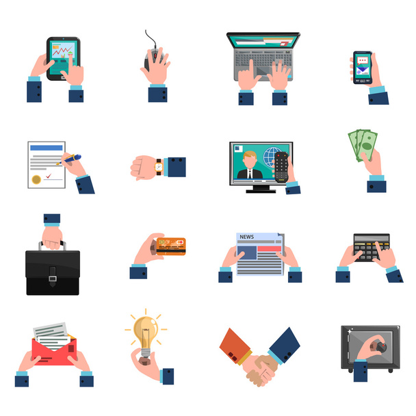 Business Hands Icons Flat Set - Vector, Image