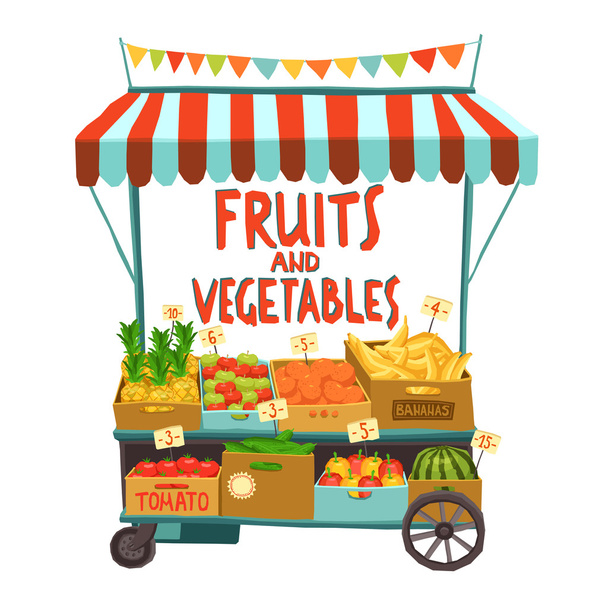 Pouliční košík s ovocem - Vektor, obrázek