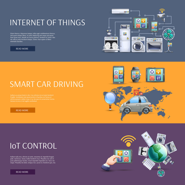 Internet of things flat banners set - Vector, Image