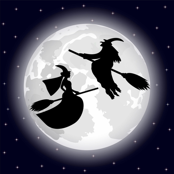 due streghe su uno sfondo della luna piena durante notte di Halloween
 - Vettoriali, immagini