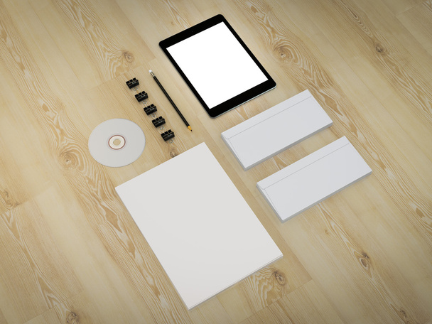 Mockup business template. Set of elements on the wooden table. - Photo, Image