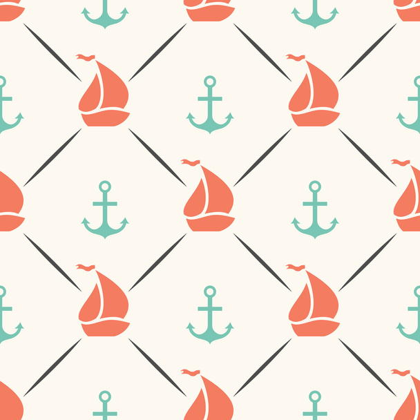 Seamless  pattern of anchor, sailboat shape in frame - Foto, imagen