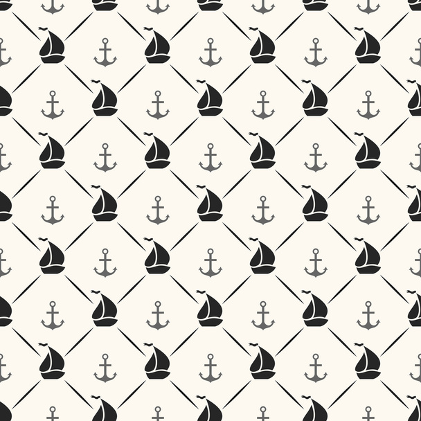 Seamless  pattern of anchor, sailboat shape and line - Fotoğraf, Görsel