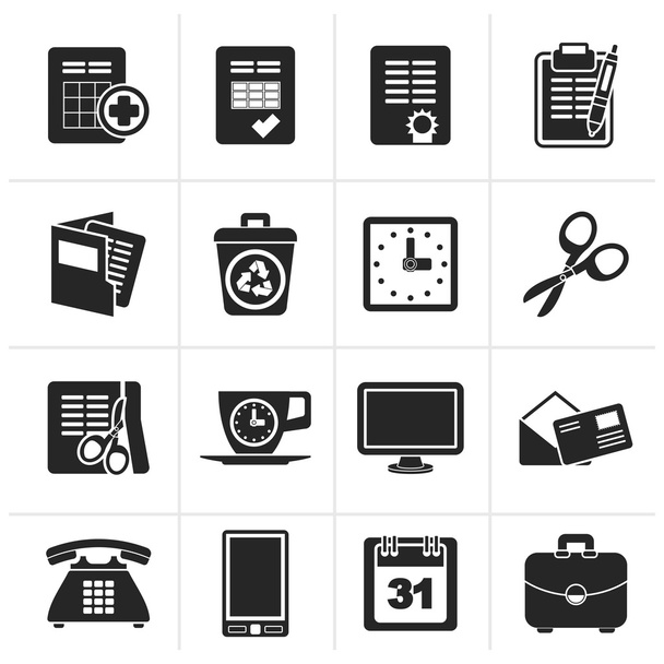 Black Business and office tools icons - Vector, Image