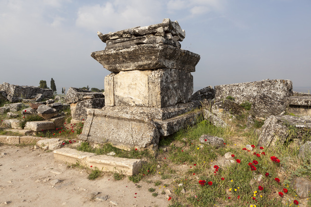 Ιεράπολη, Τουρκία. Σαρκοφάγοι και κρύπτες, στα ερείπια του αρχαίου. - Φωτογραφία, εικόνα