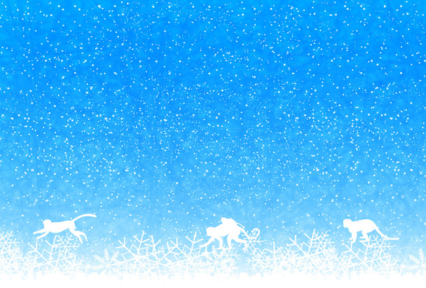 Monkey snow New Year's card - Vettoriali, immagini