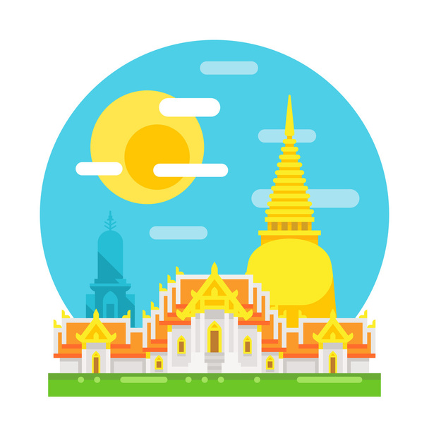 Tailandia templo plano diseño hito
 - Vector, Imagen