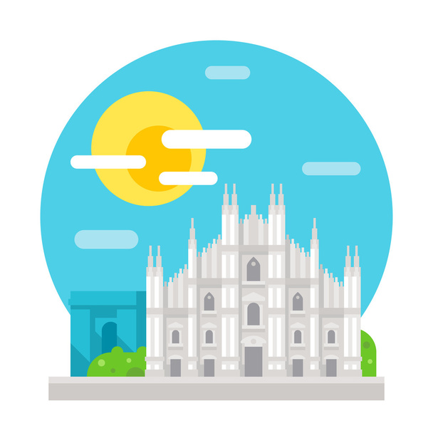 Milan cathedral flat design landmark - Vector, Image