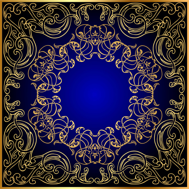 Background with gold(en) ornament on turn blue and black - Вектор,изображение