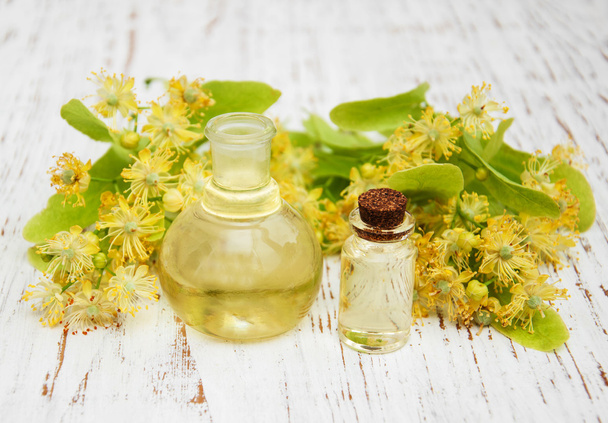 bottle of essential linden oil - Photo, Image
