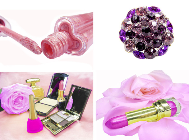 cosmetic set for makeup lipstick mascara eye-shadows - Photo, Image