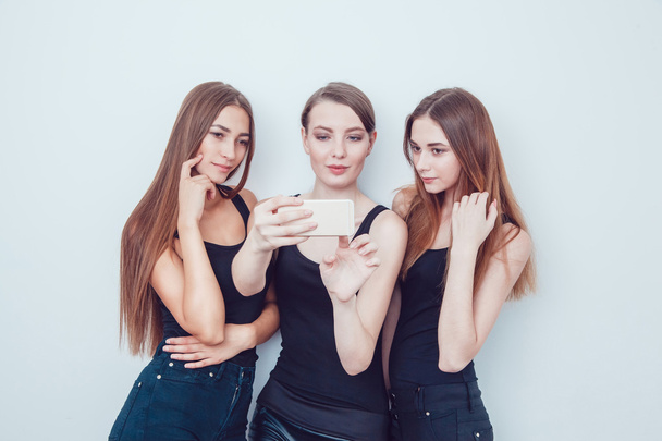 Beautiful Young Girls Taking a Selfie Photo with Phone - Fotó, kép