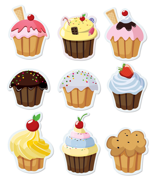 Set of delicious cupcakes. - Vector, Image