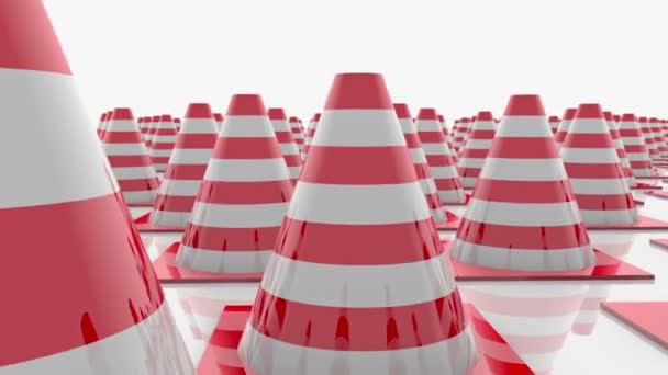 Moving traffic cones in rows with red stripes - Footage, Video