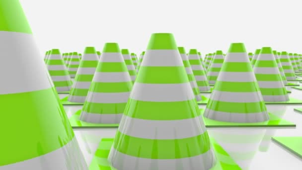 Moving traffic cones in rows with green stripes - Footage, Video