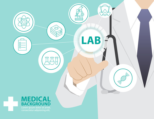 Medicine doctor  working with modern virtual technology, hand to - Vector, Image