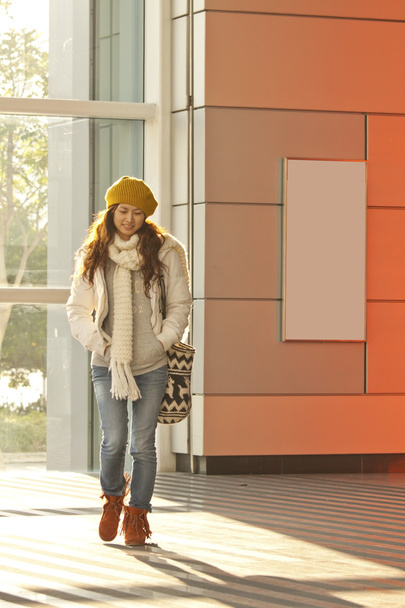 Asian stylish girl in train station walking - Fotoğraf, Görsel