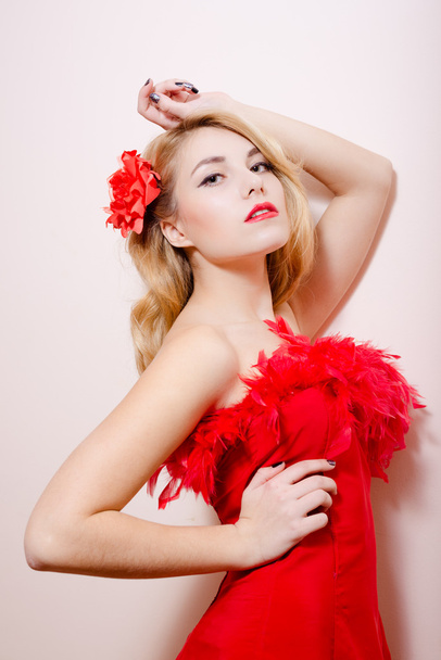 beautiful girl in red dress - Фото, изображение