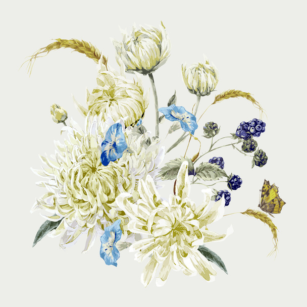 Вінтажна квіткова листівка з хризантемами
 - Вектор, зображення