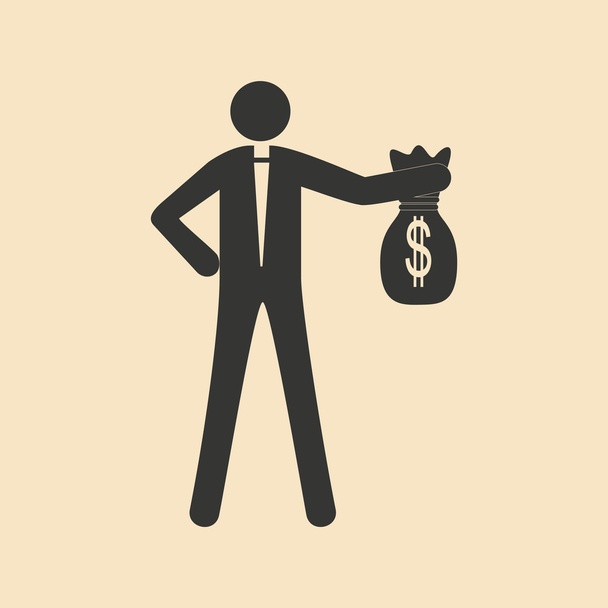 Plano em preto e branco homem segurando saco de dinheiro
 - Vetor, Imagem