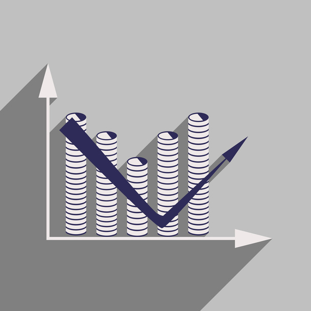 flach mit Schattensymbol Wirtschaftsdiagramm und Münzen - Vektor, Bild