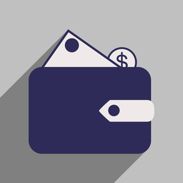 Düz gölge simgesi cüzdan para ve para ile - Vektör, Görsel