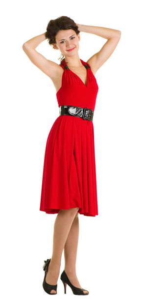 Sexy young woman in red dress - Фото, зображення