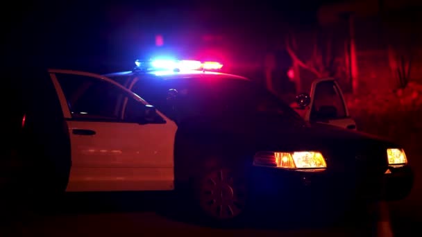 Policejní vůz s blikajícími světly na silnici - Záběry, video