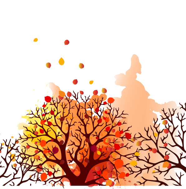 Autumn Tree With Falling Leaves on White Background. Elegant Design with Text Space and Ideal Balanced Colors. - Vector, Image