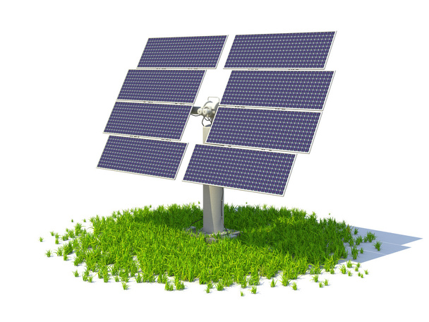 Solarmodul steht auf einem Gras, das Kreis bildet - Foto, Bild