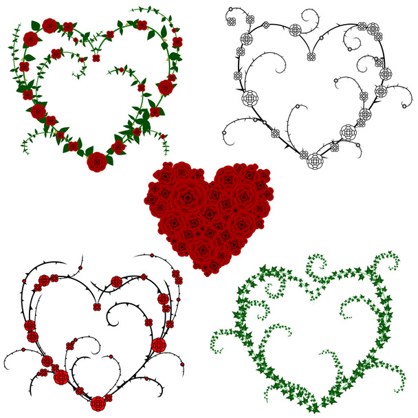 Vine and flower hearts - Vector, Image