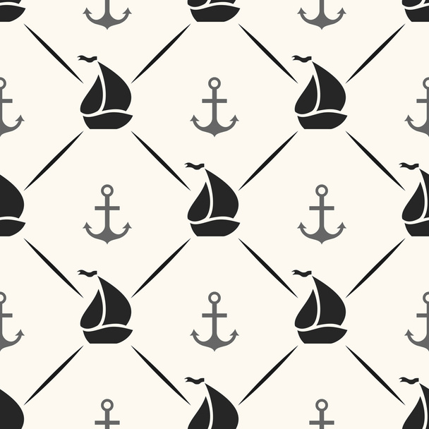 Seamless  pattern of anchor, sailboat shape and line - Foto, Bild