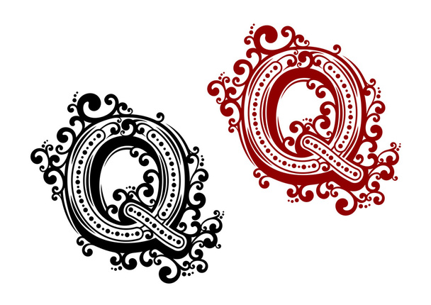 Заглавная буква Q с декоративными элементами
 - Вектор,изображение