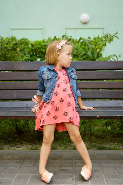 Portrait of funny little child, adorable blonde toddler girl - Photo, Image