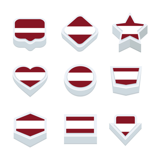 Латвія прапори іконки і кнопки встановити дев'ять стилів - Вектор, зображення