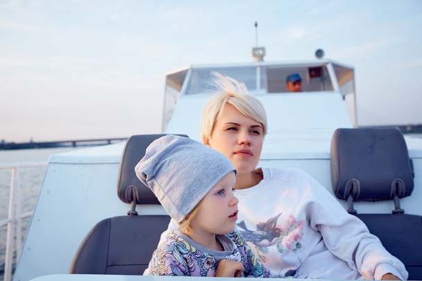 Mother, daughter on yacht or catamaran boat - Photo, Image