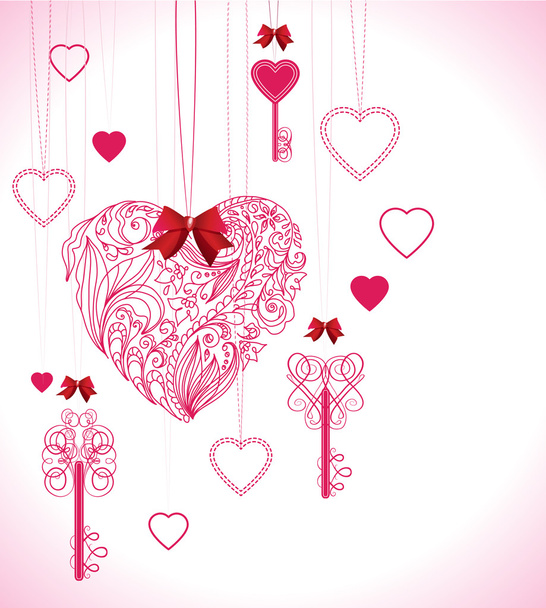 Valentine background with keys and hearts - Vektör, Görsel