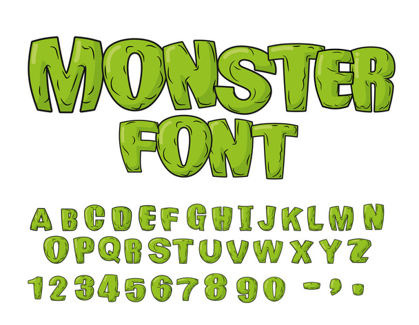 Monster font. Green scary letters. Vector alphabet. Live Abc - Vector, Image
