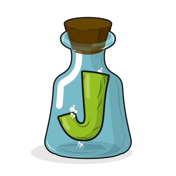J in retro laboratory flask bottle. Letter in old magic potion b - Wektor, obraz