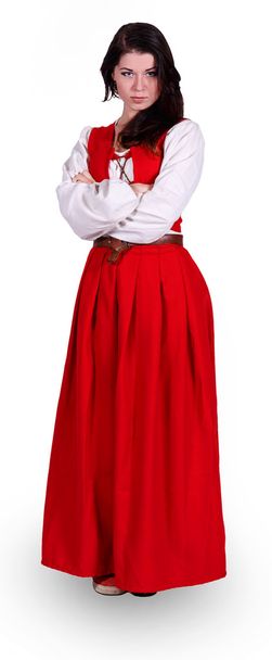 Kırmızı bir tarihsel elbiseli güzel genç kadın - Fotoğraf, Görsel