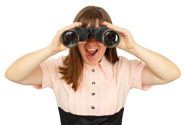 Business woman with binoculars cry - Photo, Image