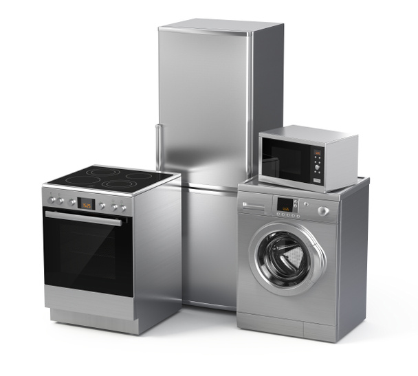 Холодильник, стиральная машина, плита и микроволновая печь
 - Фото, изображение
