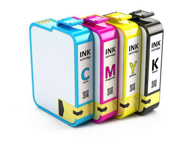 CMYK-cartridges op witte achtergrond - Foto, afbeelding