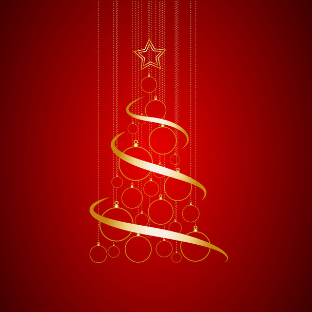 Vector Abstract Golden Christmas Tree on red background - Вектор, зображення