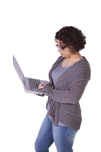 Hispanic Businesswoman Holding a Laptop - Foto, Imagem