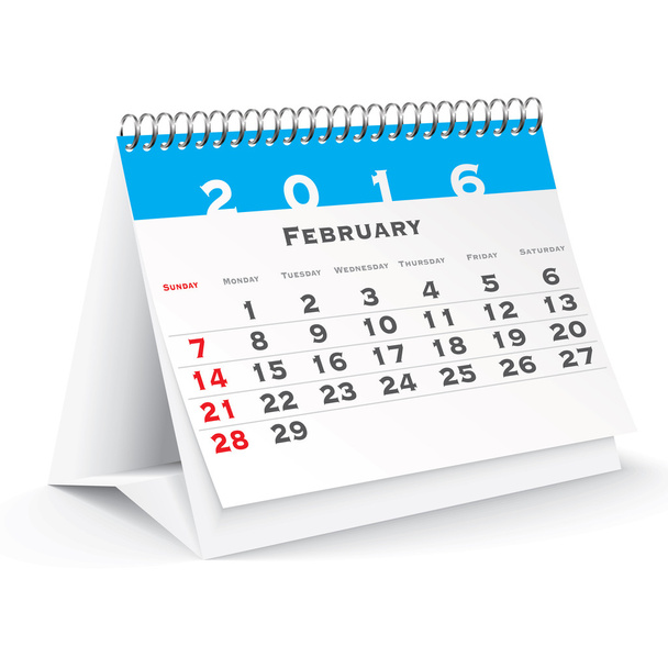 Настольный календарь февраля 2016
 - Вектор,изображение