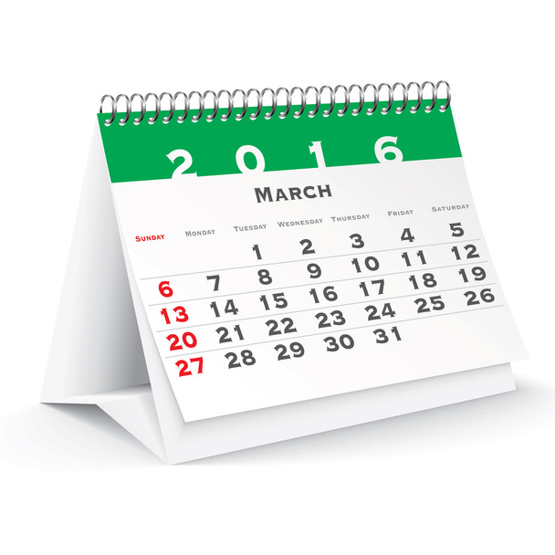 Настольный календарь марта 2016
 - Вектор,изображение