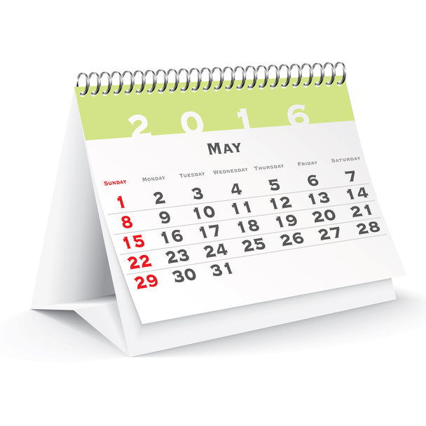 Maja 2016 biuro kalendarz - Wektor, obraz