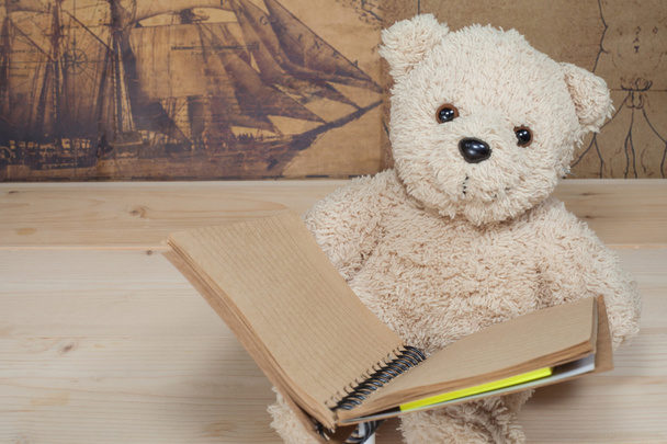 bear toy holding and reading a little book - Fotografie, Obrázek